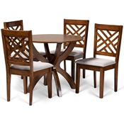 Baxton Studio Edona Modern and Contemporary Grey Fabric Upholstered and Walnut Brown Finished Wood 5-Piece Dining Set